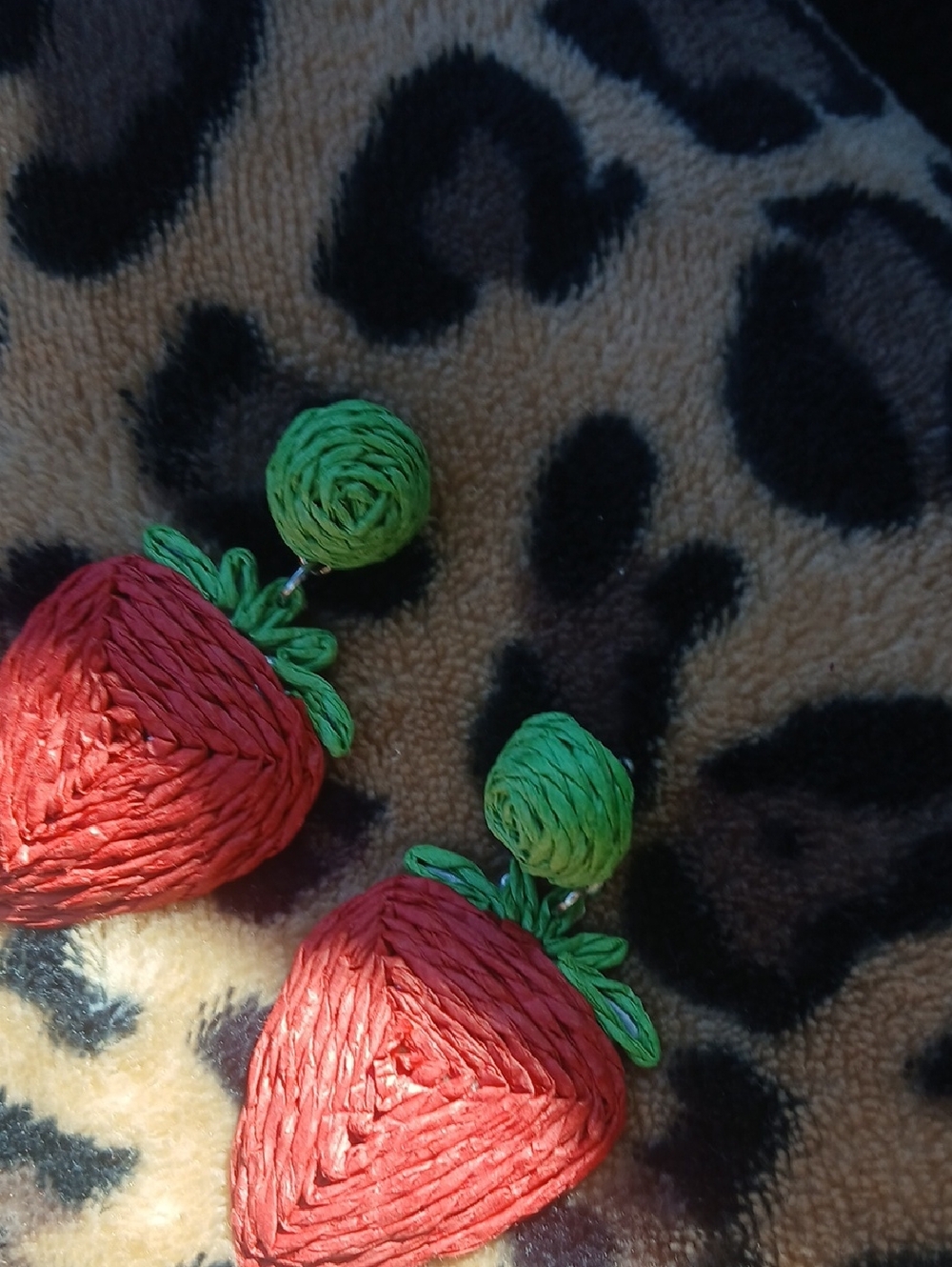 Handcrafted Red Strawberry Drop Earrings with Green Accents